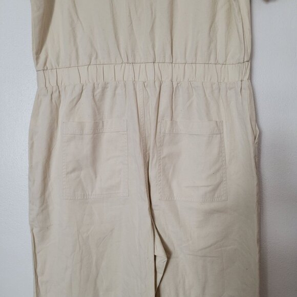 Universal Thread Womens Beige Button-Front Jumpsuit Size 16 Short Sleeve Cotton - Picture 6 of 8
